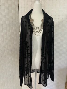 Zara Black Sheer Floral-Texture Button Shirt